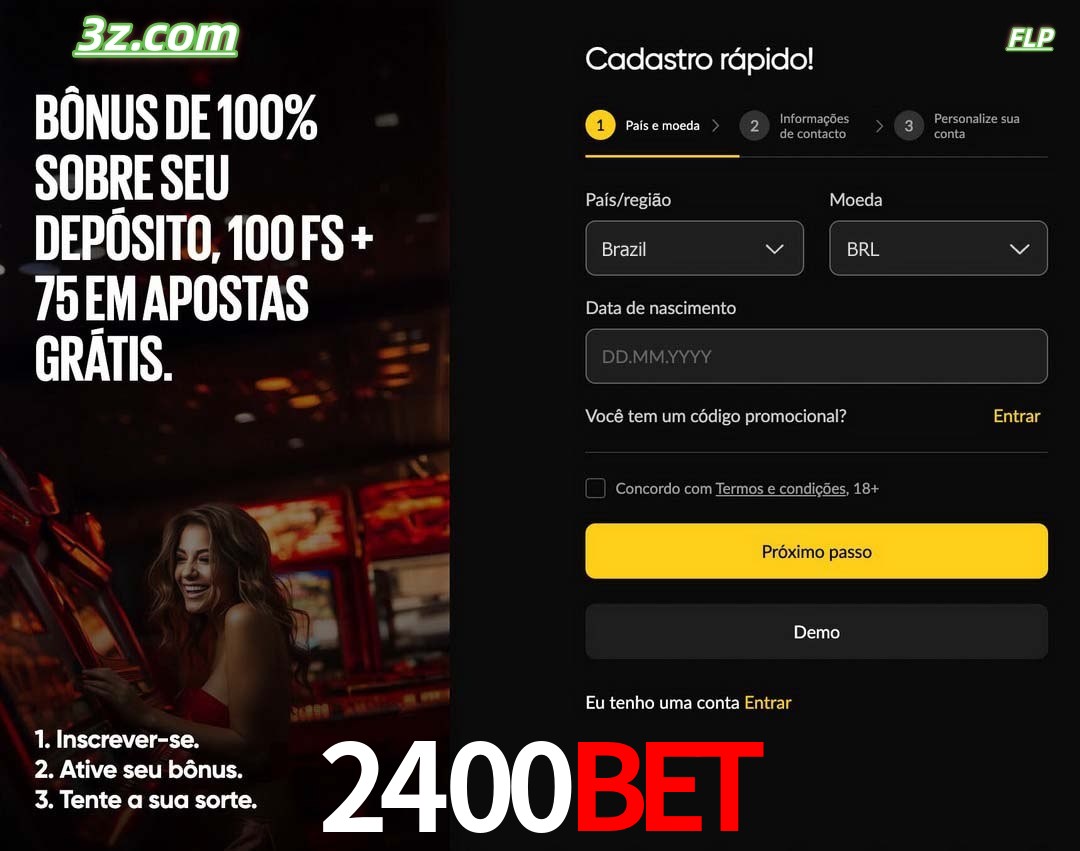 2400bet registro oficial cassino online Brasil com bônus de depósito e free spins
